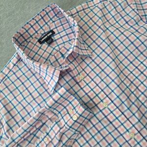 Lands End Men XXLT Pink Blue Plaid Traditional Fit Long Sleeve Button Down Shirt